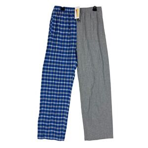 Pennant Pajama Pants Mens Large Blue Plaid Gray Flannel Drawstring Sleepwear